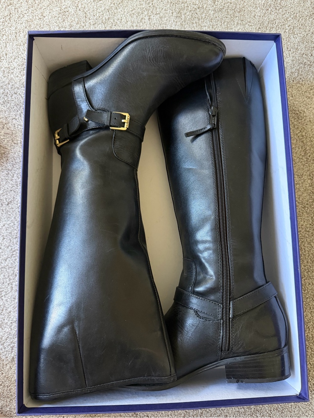 Ralph Lauren (RLL) Black Leather Riding Boots - Tall Knee-High